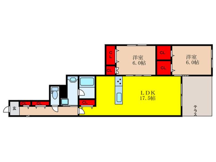 ラ・カーサ茨木(2LDK/1階)の間取り写真