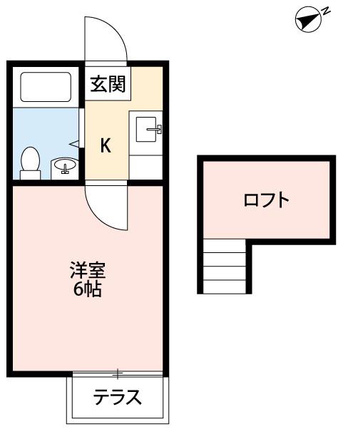 城前ハイツ B(1K/2階)の間取り写真