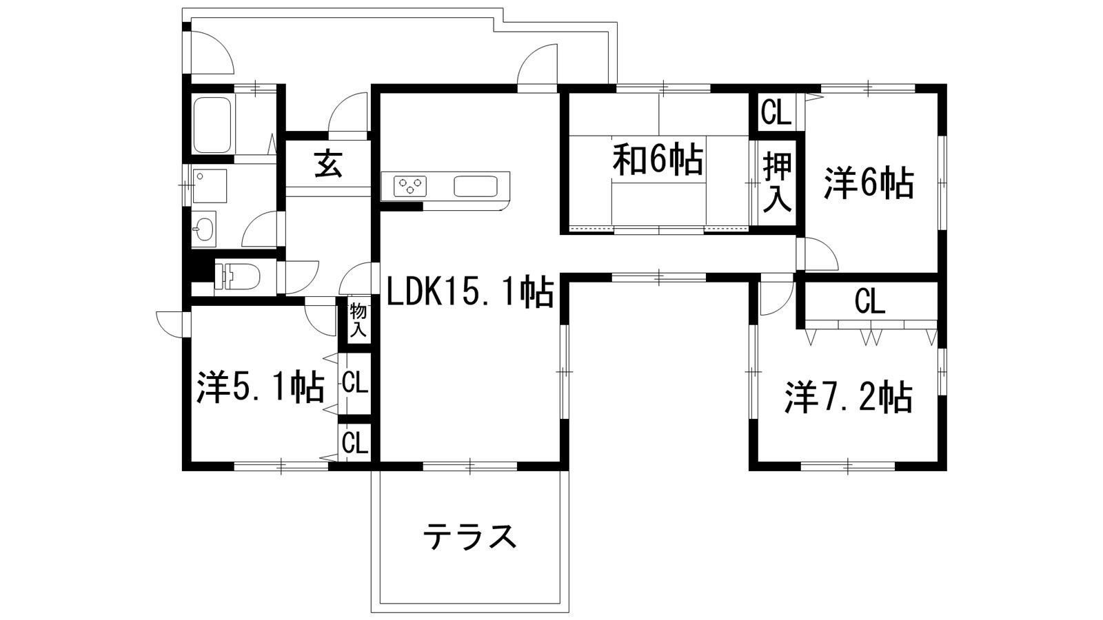 グリーンヒルズ東山台114号棟(4LDK/1階)の間取り写真