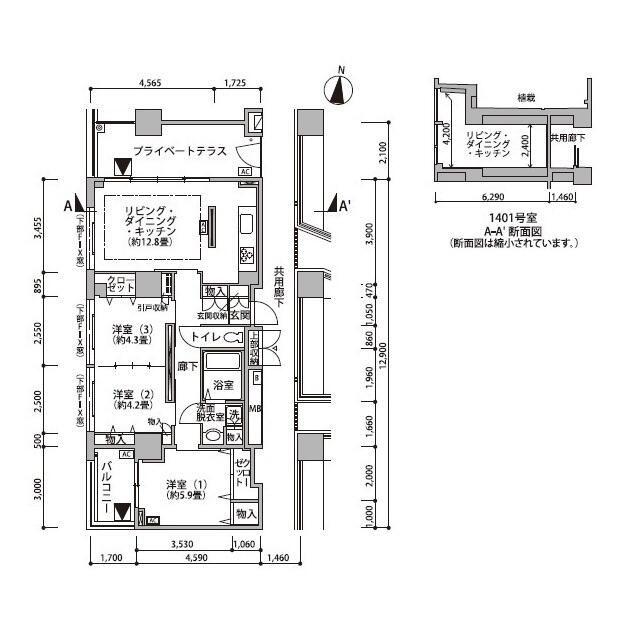 東雲キャナルコートCODAN19号棟(3LDK/14階)の間取り写真