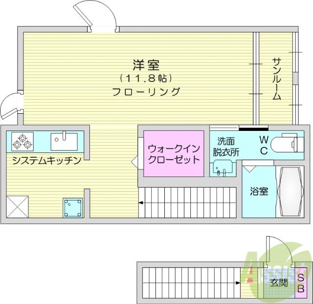カーサ プリマベーラ(1K/2階)の間取り写真