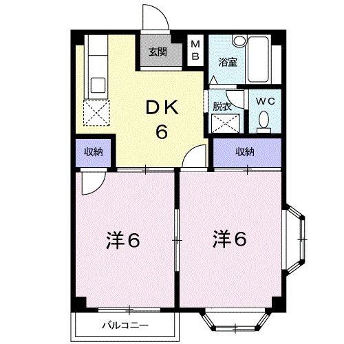 ユリカハイツIII(2DK/2階)の間取り写真