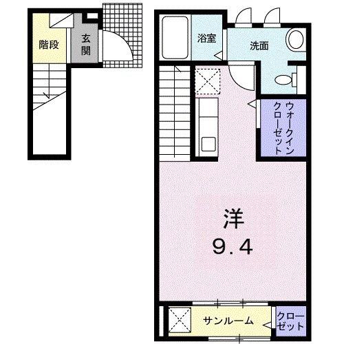 グリーンフローラ 南(ワンルーム/2階)の間取り写真
