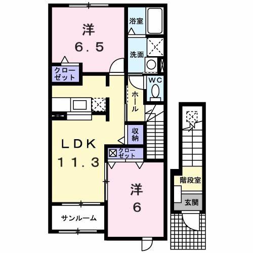 クラールC(2LDK/2階)の間取り写真