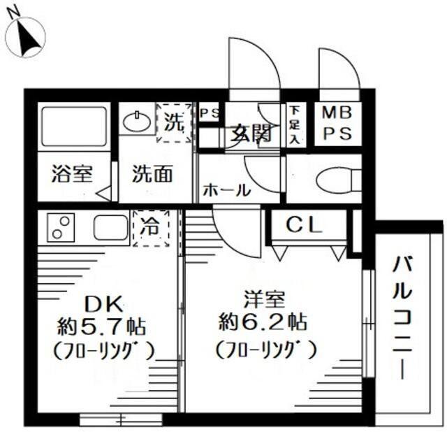グリーニエ西新宿(1DK/2階)の間取り写真