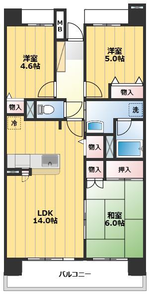 日高鹿山ハイツ(3LDK/7階)の間取り写真