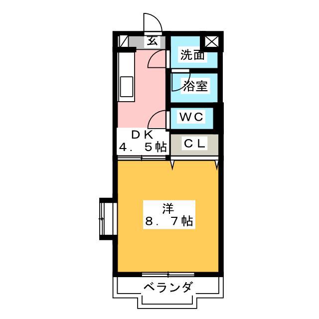 コスモス(1DK/2階)の間取り写真