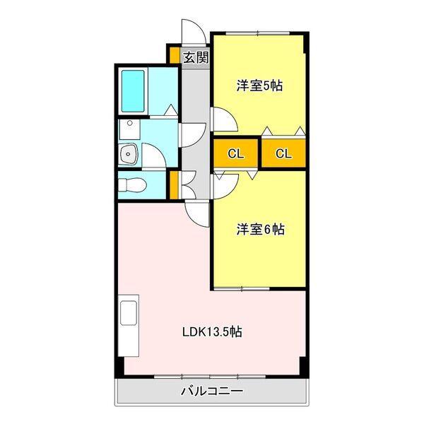 あさひレジデンス参番館(2LDK/5階)の間取り写真