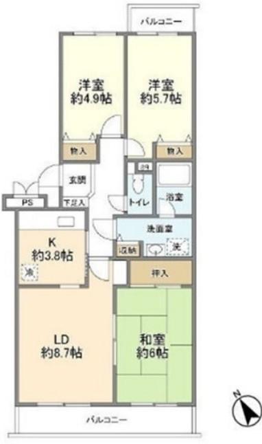エスポワール松風台II番館(3LDK/1階)の間取り写真