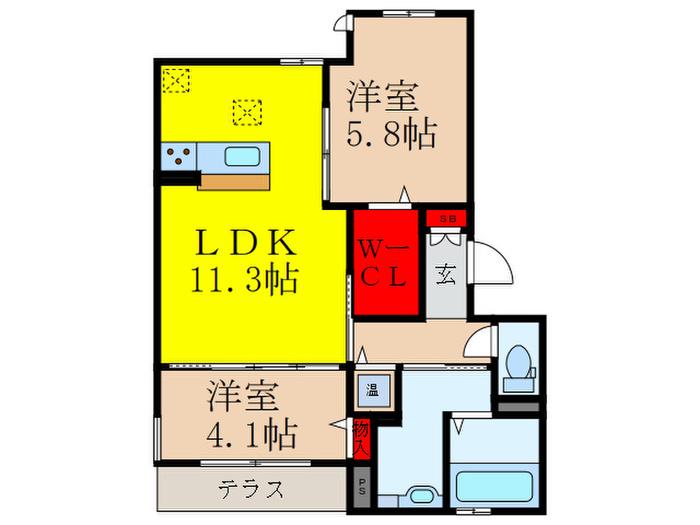 EL・SERENO江坂 ウエスト(2LDK/1階)の間取り写真