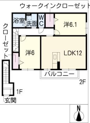 ピースフル高粕(2LDK/2階)の間取り写真