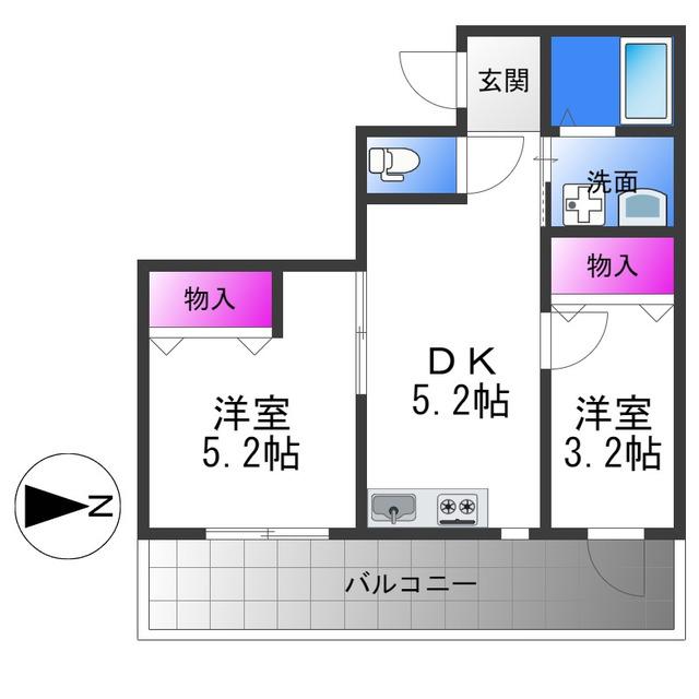 グロースコート恵我之荘(2DK/1階)の間取り写真