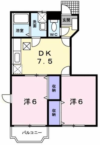 ソレイユ・ルヴァンA(2DK/1階)の間取り写真