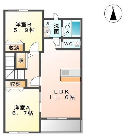 ラ・レーヴ(2LDK/2階)の間取り写真