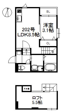 スコルピオ姪浜 539(1LDK/2階)の間取り写真
