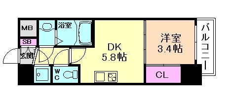 セレニテ新大阪カルム(1DK/9階)の間取り写真