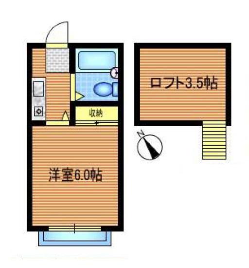 清瀬ブルーハイム(1K/1階)の間取り写真