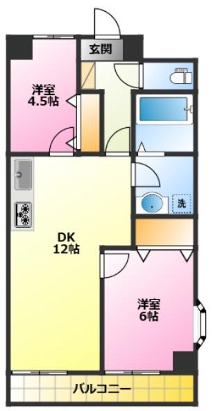 ライオンズマンション武蔵小杉第2(2LDK/7階)の間取り写真