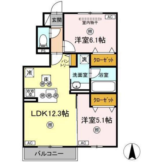 シャンポールさい E棟(2LDK/1階)の間取り写真