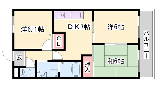 ロイヤルコーポ白浜(3DK/6階)の間取り写真