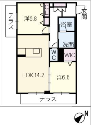 フェリシティIII(2LDK/1階)の間取り写真