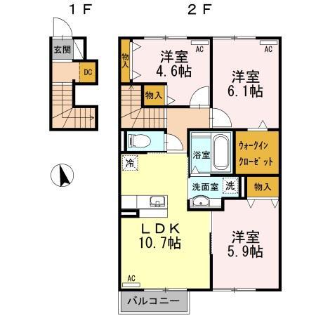 豊橋鉄道東田本線 運動公園前駅(愛知) 徒歩14分 2階建 築11年(3LDK/2階)の間取り写真