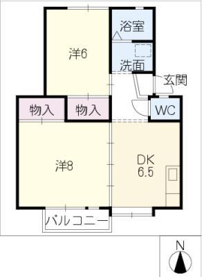 クレールカナヤマA(2DK/2階)の間取り写真