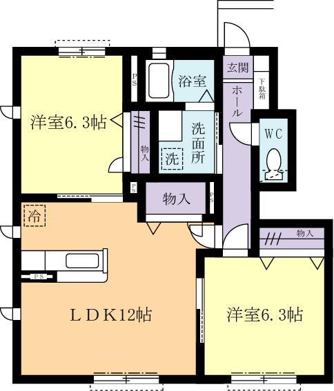 マストライフみどりの C(2LDK/1階)の間取り写真