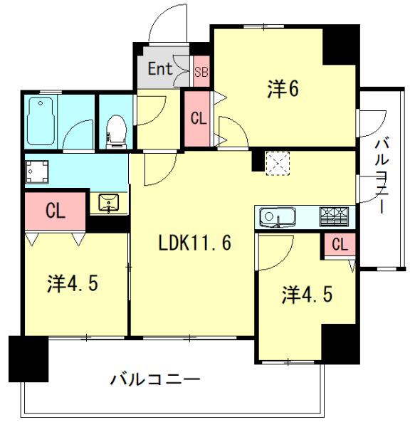 ワコーレ兵庫ステーションフラッツ(3LDK/3階)の間取り写真