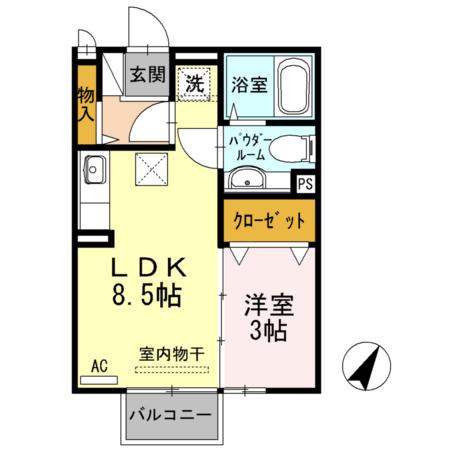 ピースフリー(1LDK/1階)の間取り写真