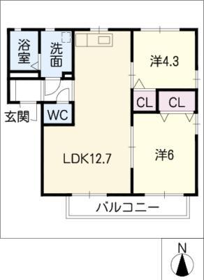 ハイヴィレッジ蘭(2LDK/2階)の間取り写真