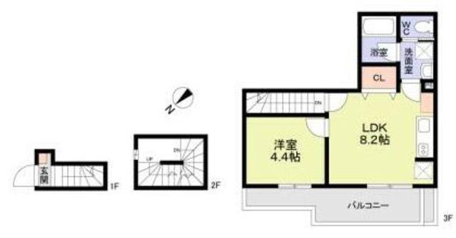 WOODCREST沼袋TERRACE(1LDK/3階)の間取り写真