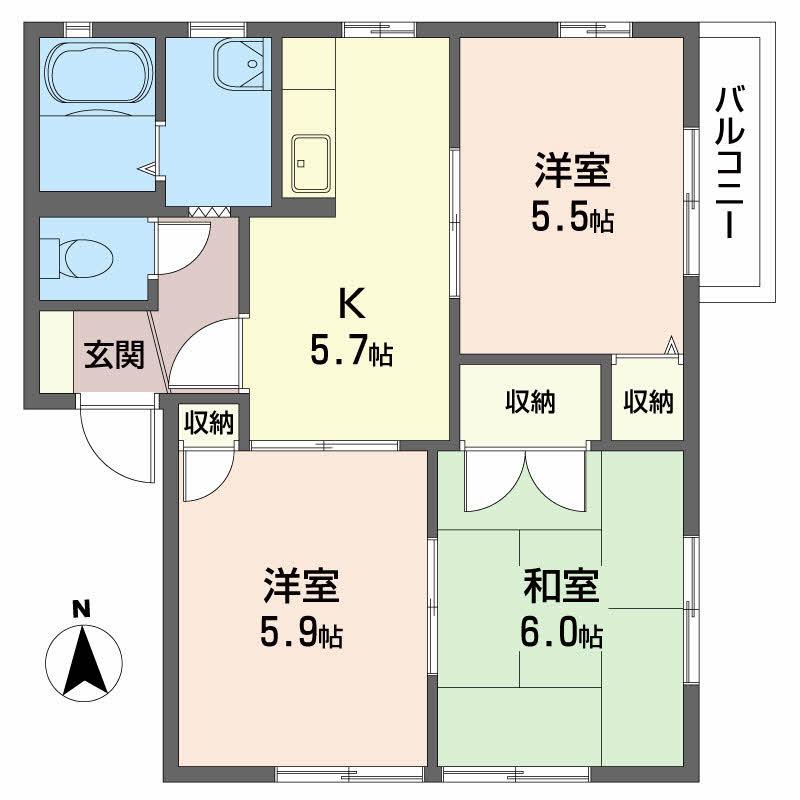 グローバルフォレスト(3K/2階)の間取り写真
