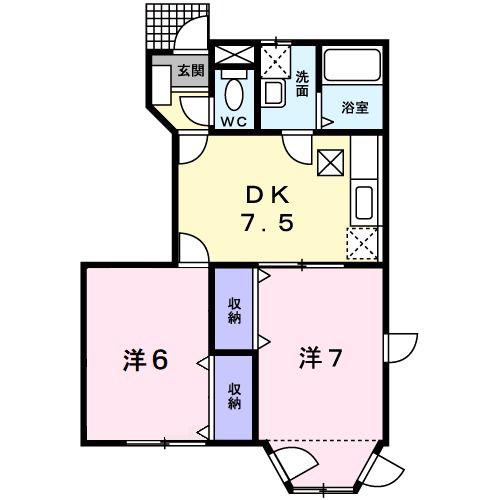 バーデンハイムIII(2DK/1階)の間取り写真