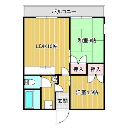 コーポラス田主丸II(2LDK/1階)の間取り写真