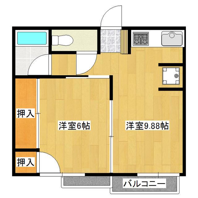 シティハイム フジヤマ(1DK/2階)の間取り写真