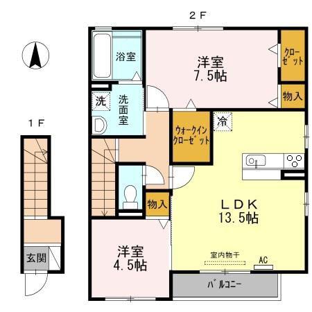 フラフィールド(2LDK/2階)の間取り写真