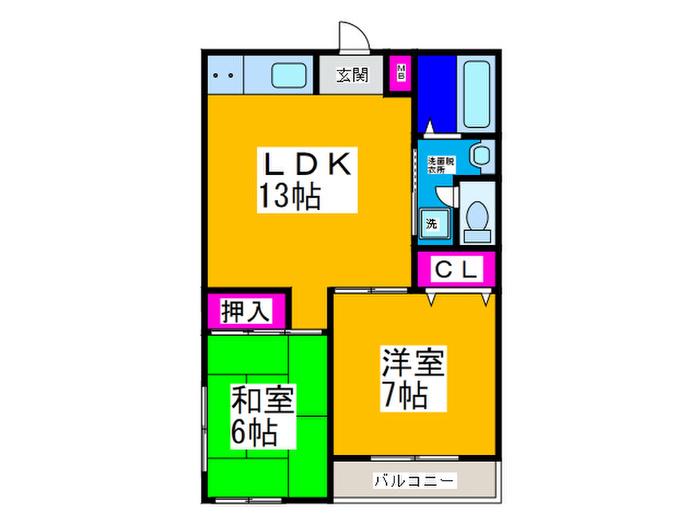 パルコート山田(2LDK/1階)の間取り写真