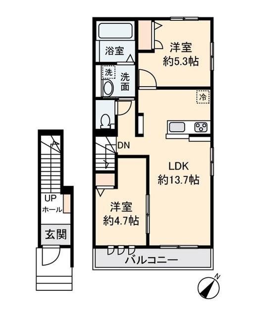 ヴェールハイム(2LDK/2階)の間取り写真