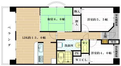 ＪＲ関西本線 八尾駅 徒歩10分 6階建 築30年(3LDK/4階)の間取り写真