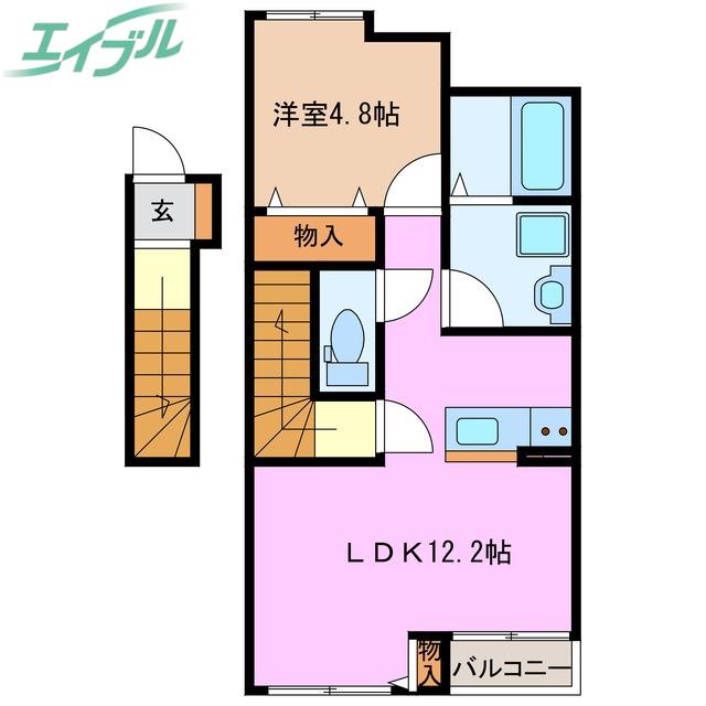 サンコートあすなろC棟(1LDK/2階)の間取り写真