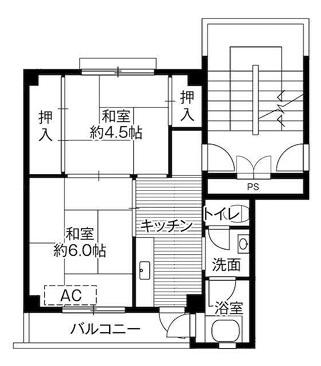 ビレッジハウス松川2号棟(2K/4階)の間取り写真