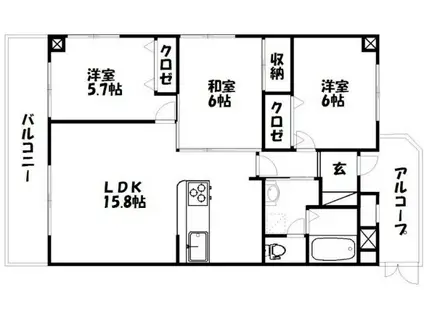 ライフ第5マンション大平台(3LDK/1階)の間取り写真