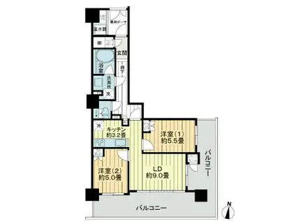 ライオンズタワー勾当台通(2LDK/3階)の間取り写真