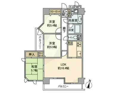 アルファホームズ新神楽坂アスティオン(3LDK/3階)の間取り写真