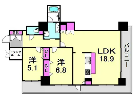 ローレルタワー尼崎(2LDK/24階)の間取り写真