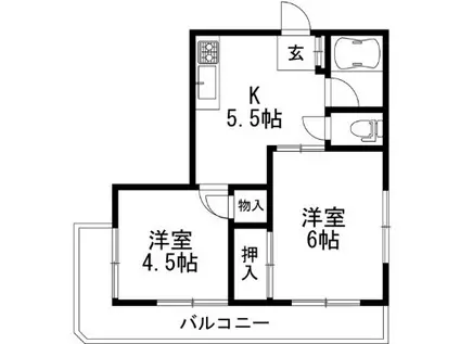 コアクレスト高津(2DK/2階)の間取り写真
