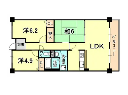 夙川レッチオ・レジデンツア(3LDK/3階)の間取り写真