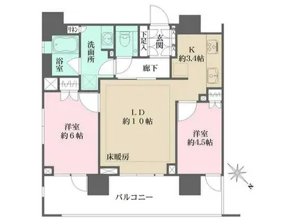 パークハウス小石川 7月上旬入居可能(2LDK/3階)の間取り写真