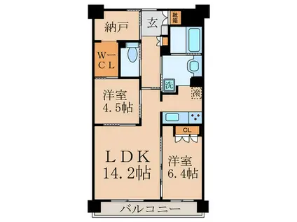ウィズフィール京都山科(2LDK/3階)の間取り写真